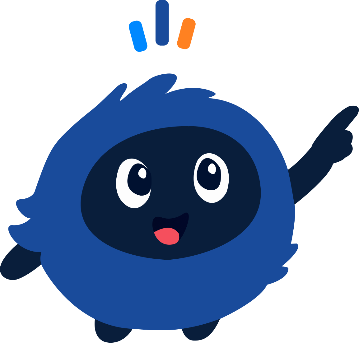 Maskot SmartFP Digitální akademie ukazuje na úsporu